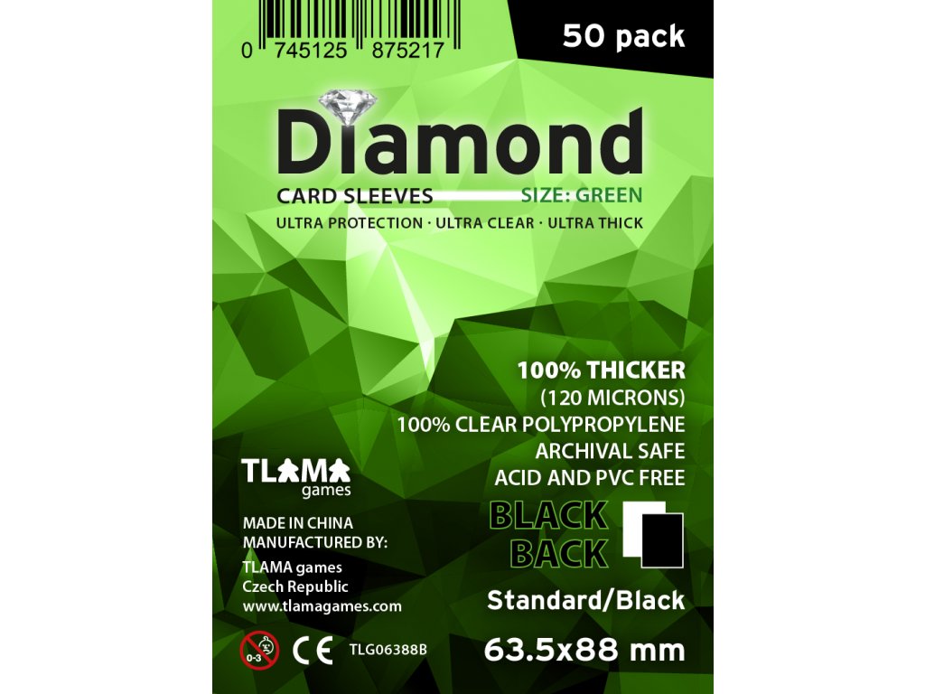 Obaly na karty Diamond Green: Standard Black (63,5x88 mm) černé - 50 ks